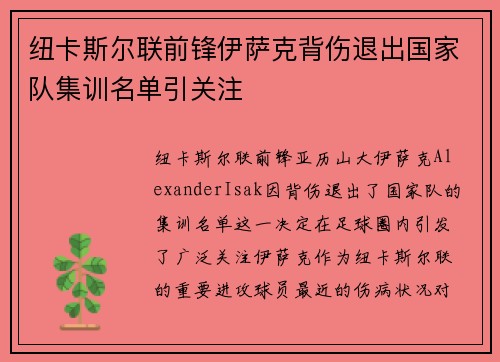 纽卡斯尔联前锋伊萨克背伤退出国家队集训名单引关注 纽卡斯尔联前锋伊萨克背伤退出国家队集训名单引关注